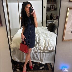 Endless Rose Navy Tweed Gold Button Mini Dress |